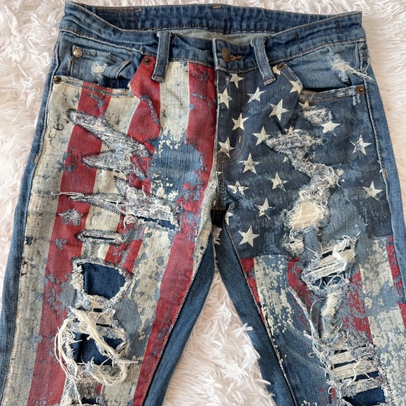 Ralph Lauren  Denim  & Supply Blue Jeans Denim Pants Distressed USA Flag RARE - Picture 5 of 16